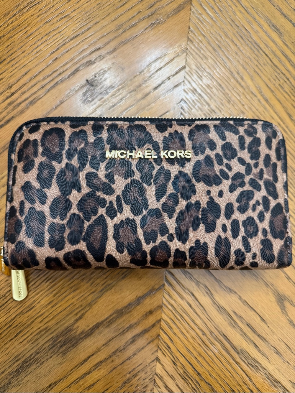 NWOT MICHAEL KORS Leopard Double Zip Wallet - Brown/Black
